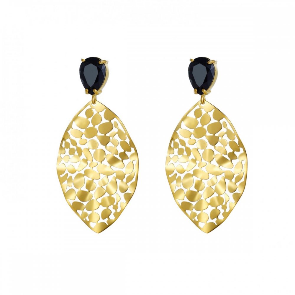 LEAF CRYSTAL EARRING BLACK/GOLD