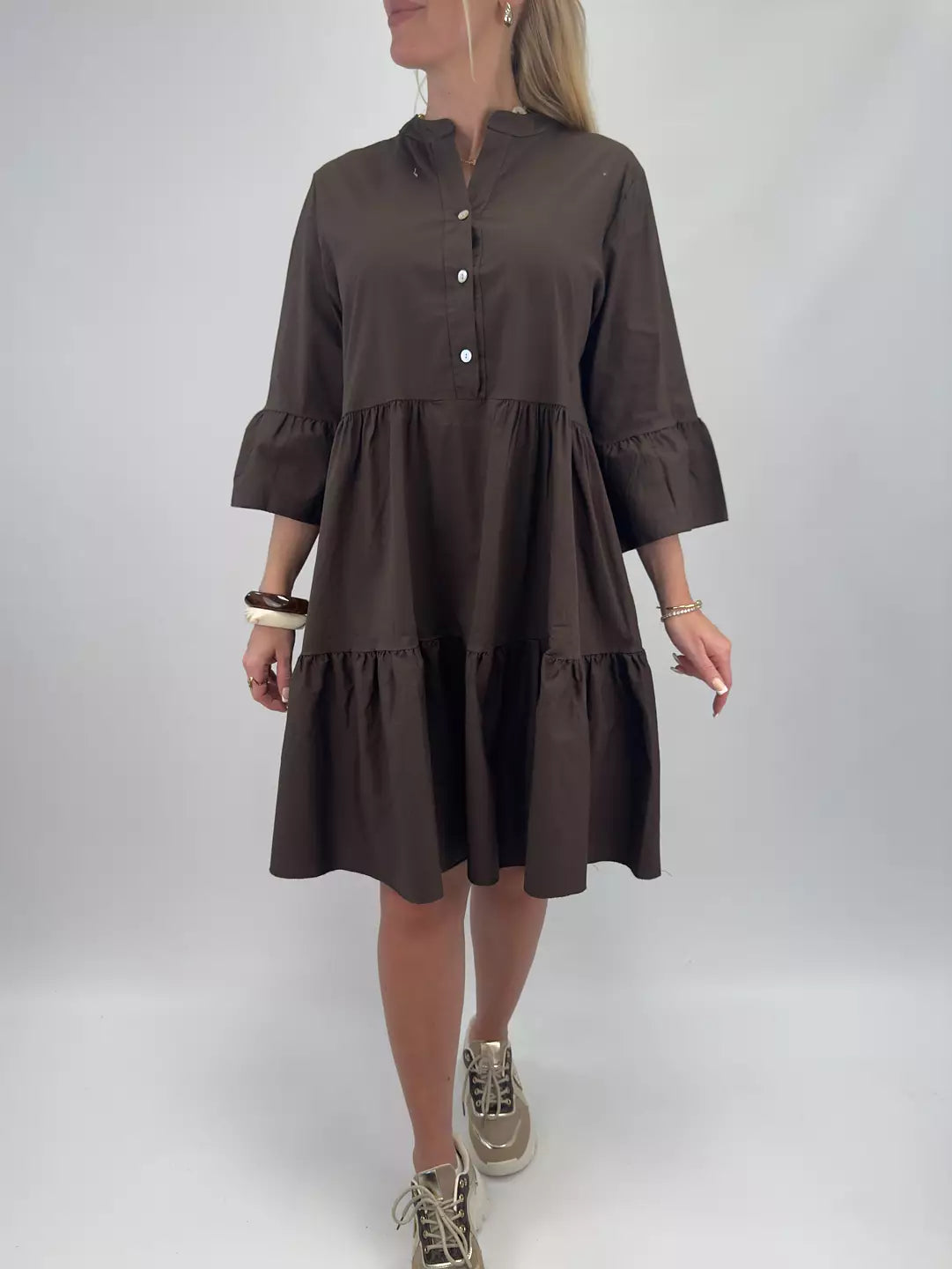 Cotton midi dress brun