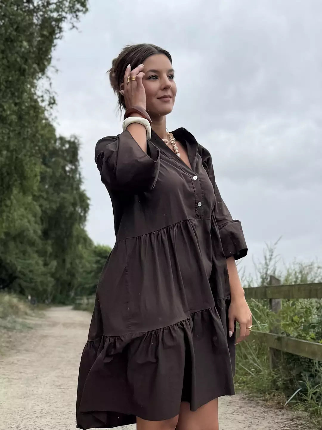Cotton midi dress brun