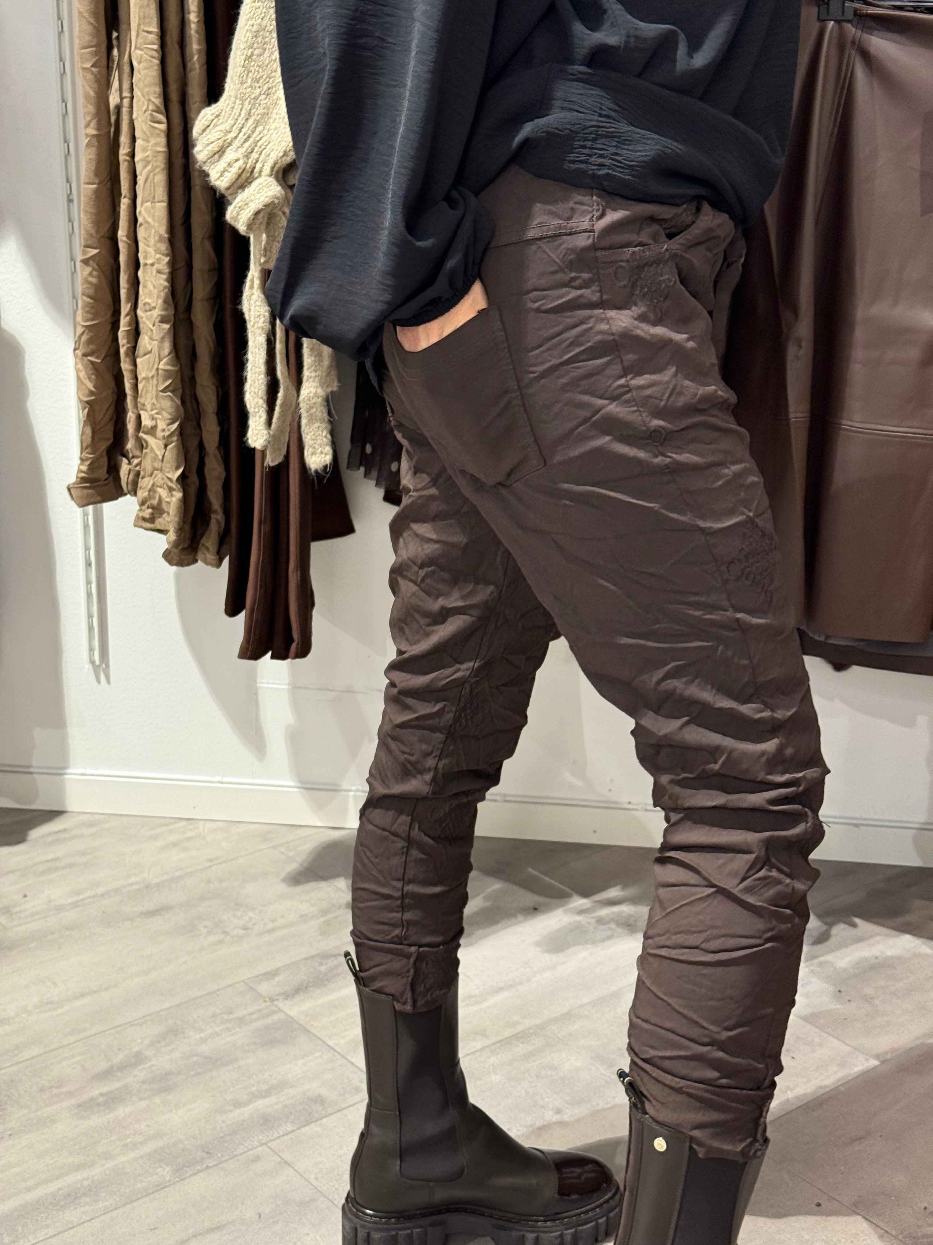 MIRACLE PANTS - EMBROIDERY BROWN