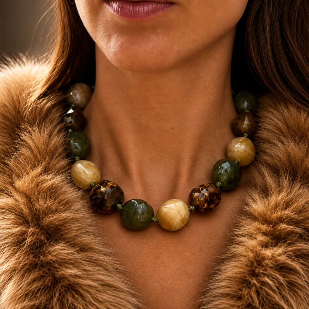 VIBE RESIN NECKLACE MIX BROWN