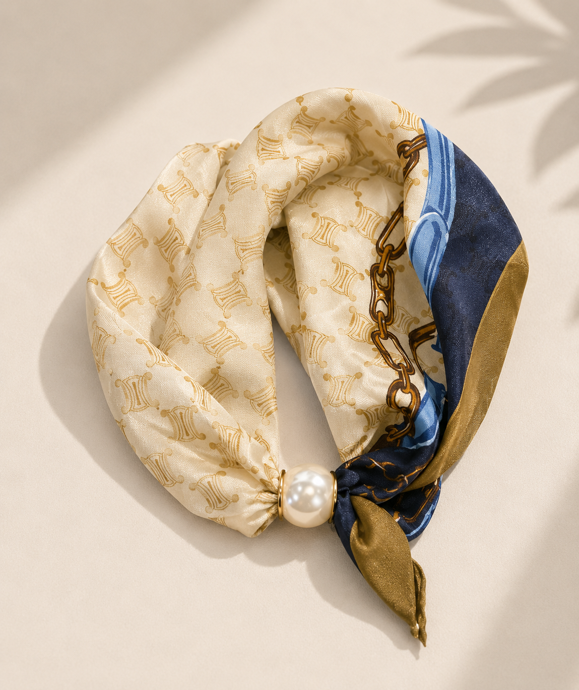 Scarf magnetspänne - blå/beige
