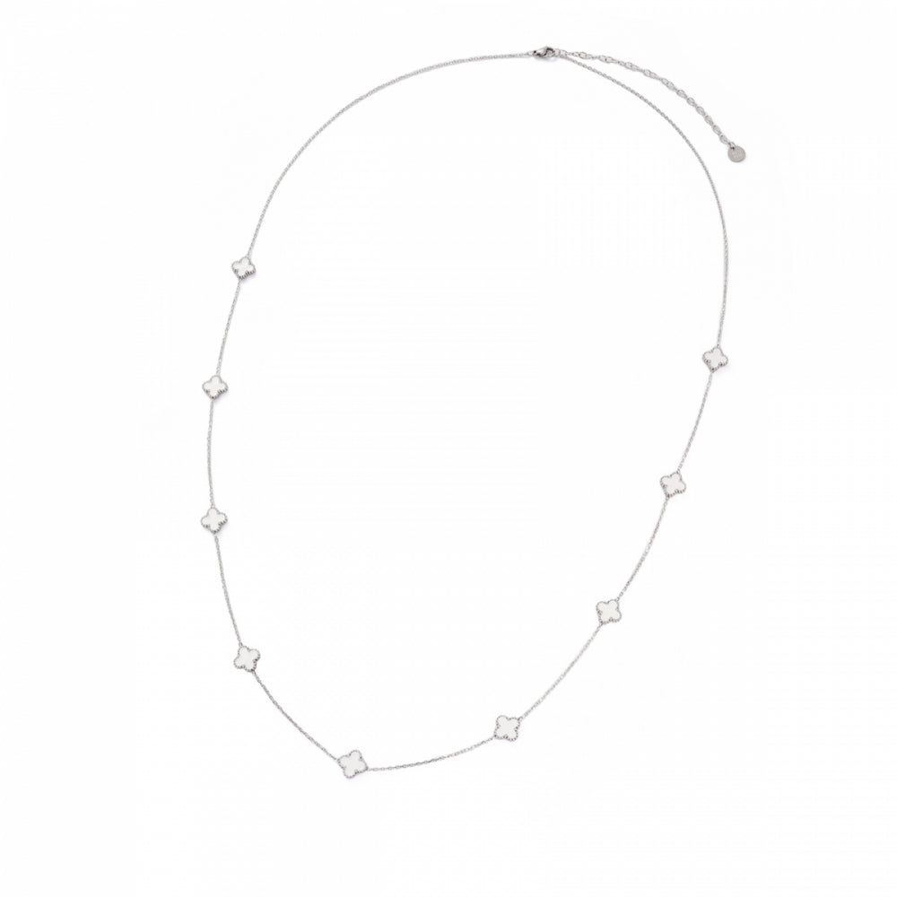 CLOVER MULTI LONG NECKLACE WHITE/SILVER