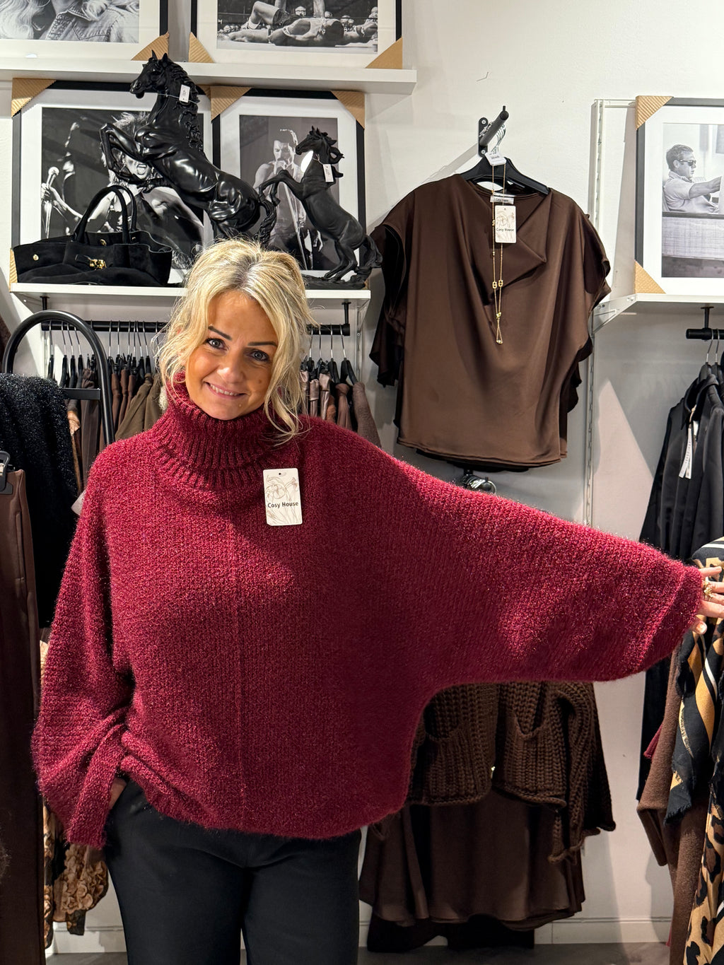 Linn glittery knitted polo burgundy