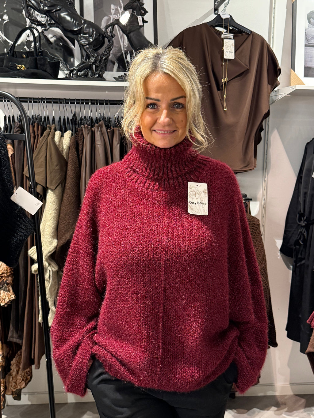 Linn glittery knitted polo burgundy