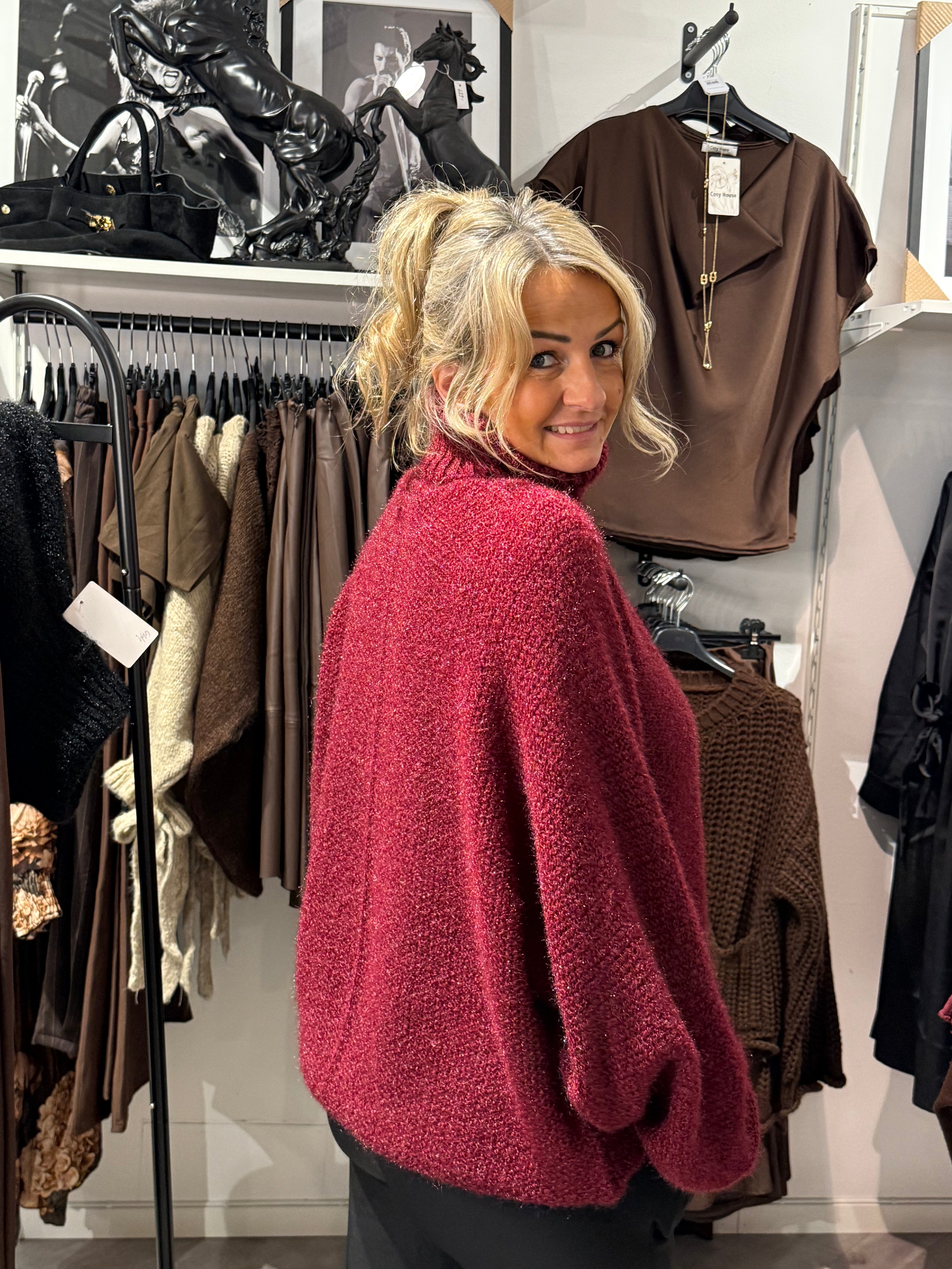 Linn glittery knitted polo burgundy