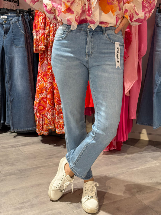 Straight jeans push up ljusblå