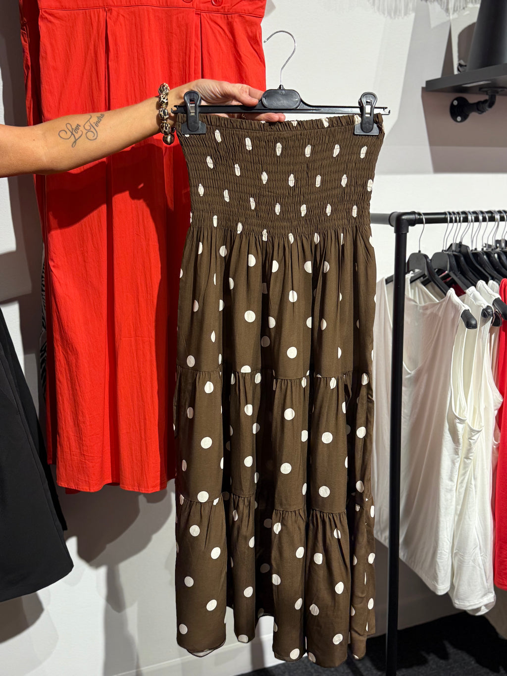 Smock kjol prickig- brun/cream
