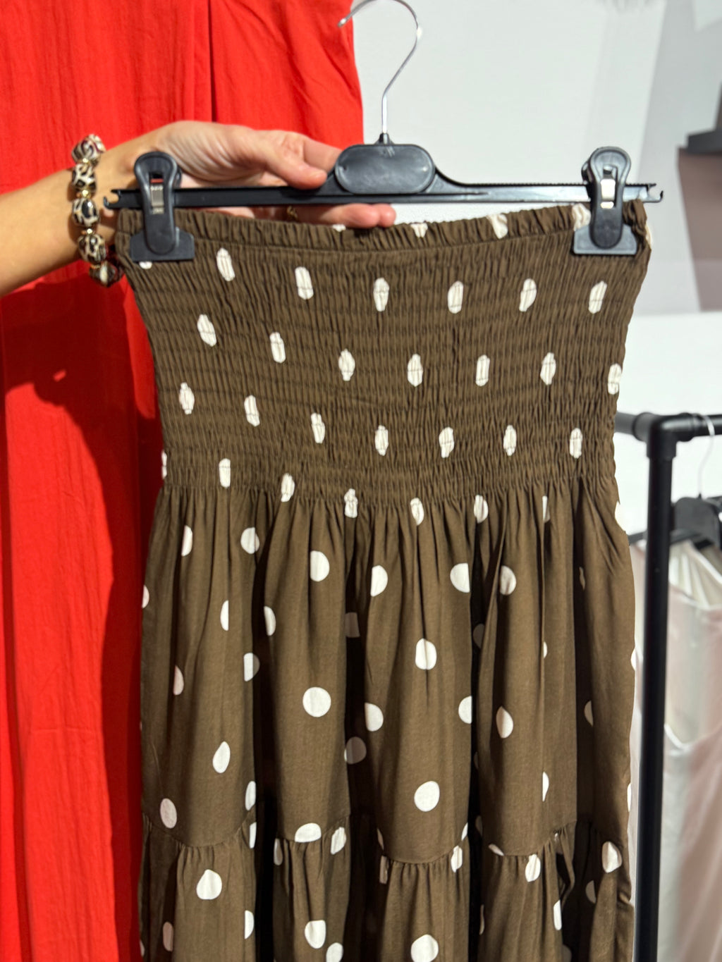 Smock kjol prickig- brun/cream
