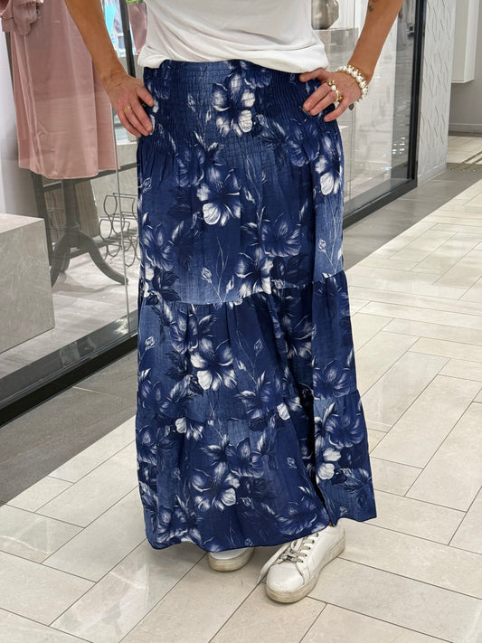 Smock kjol blommor mörkblå