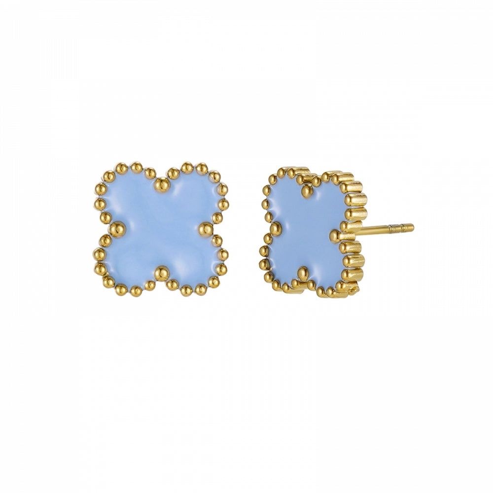CLOVER ENAMEL EARRING LT.BLUE/GOLD