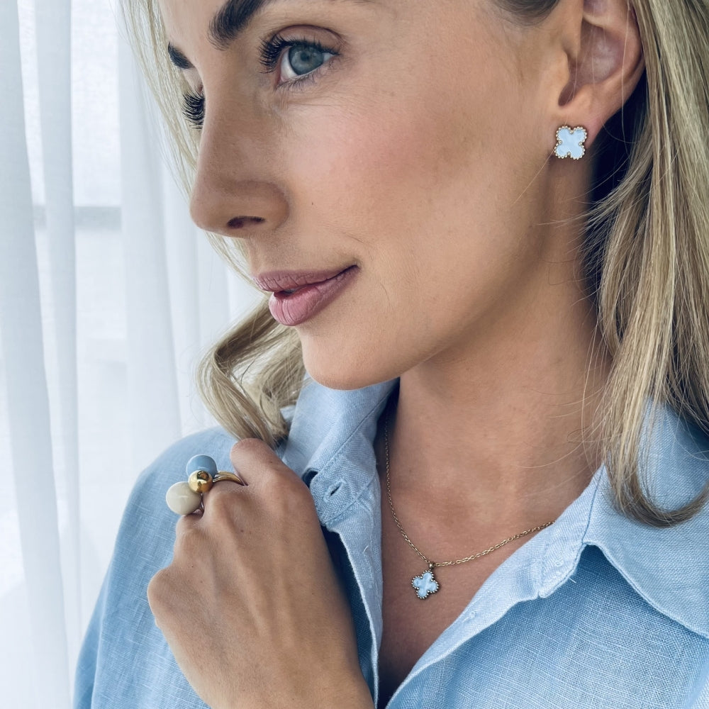 CLOVER ENAMEL EARRING LT.BLUE/GOLD