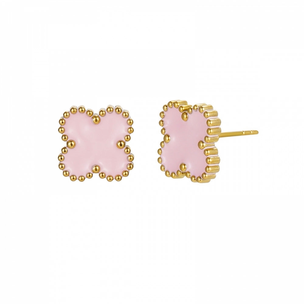 CLOVER ENAMEL EARRING LT.PINK/GOLD