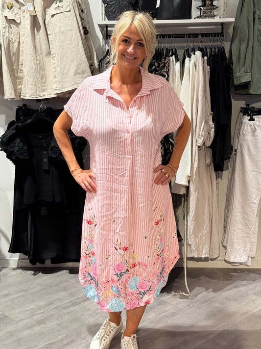 Tunika rosa randning med blommor