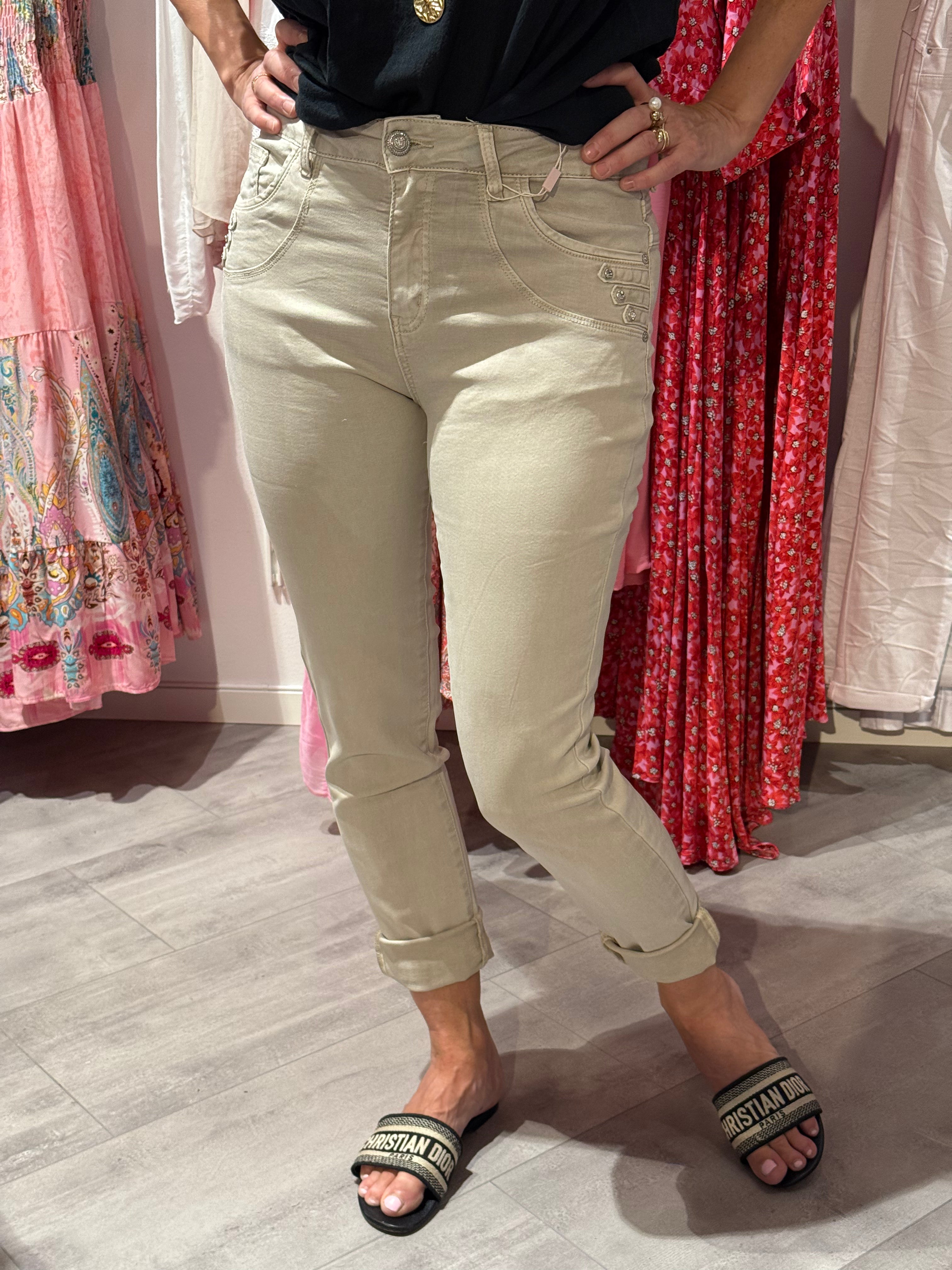 Straight jeans beige bling