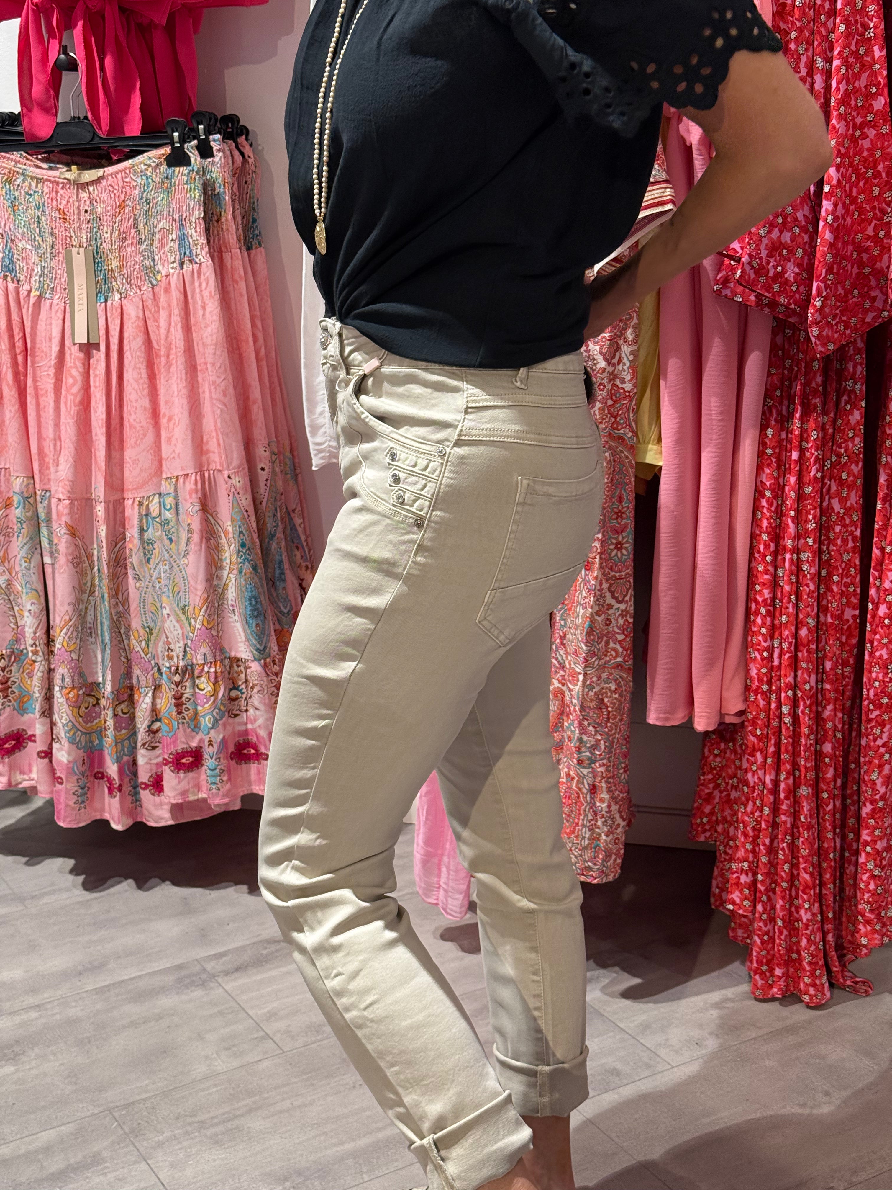 Straight jeans beige bling