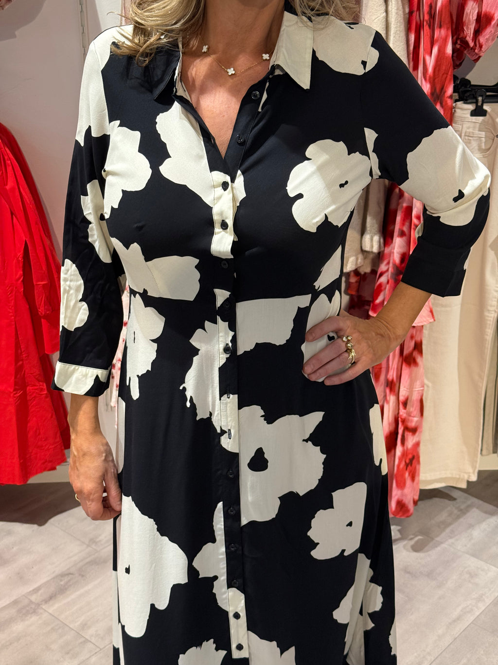 SAVANNA KLÄNNING- flower white/black
