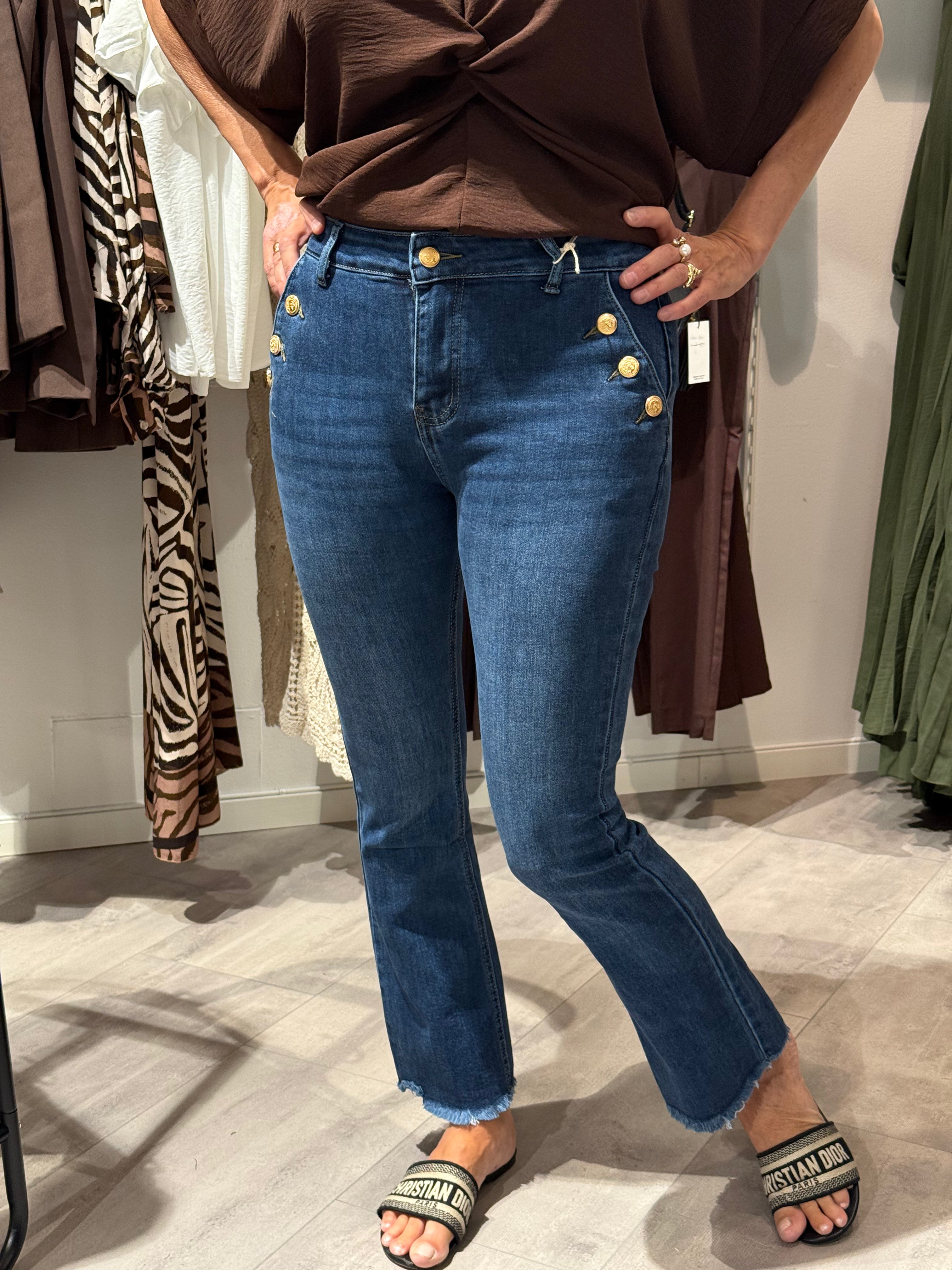 Flared jeans med guldknappar blå