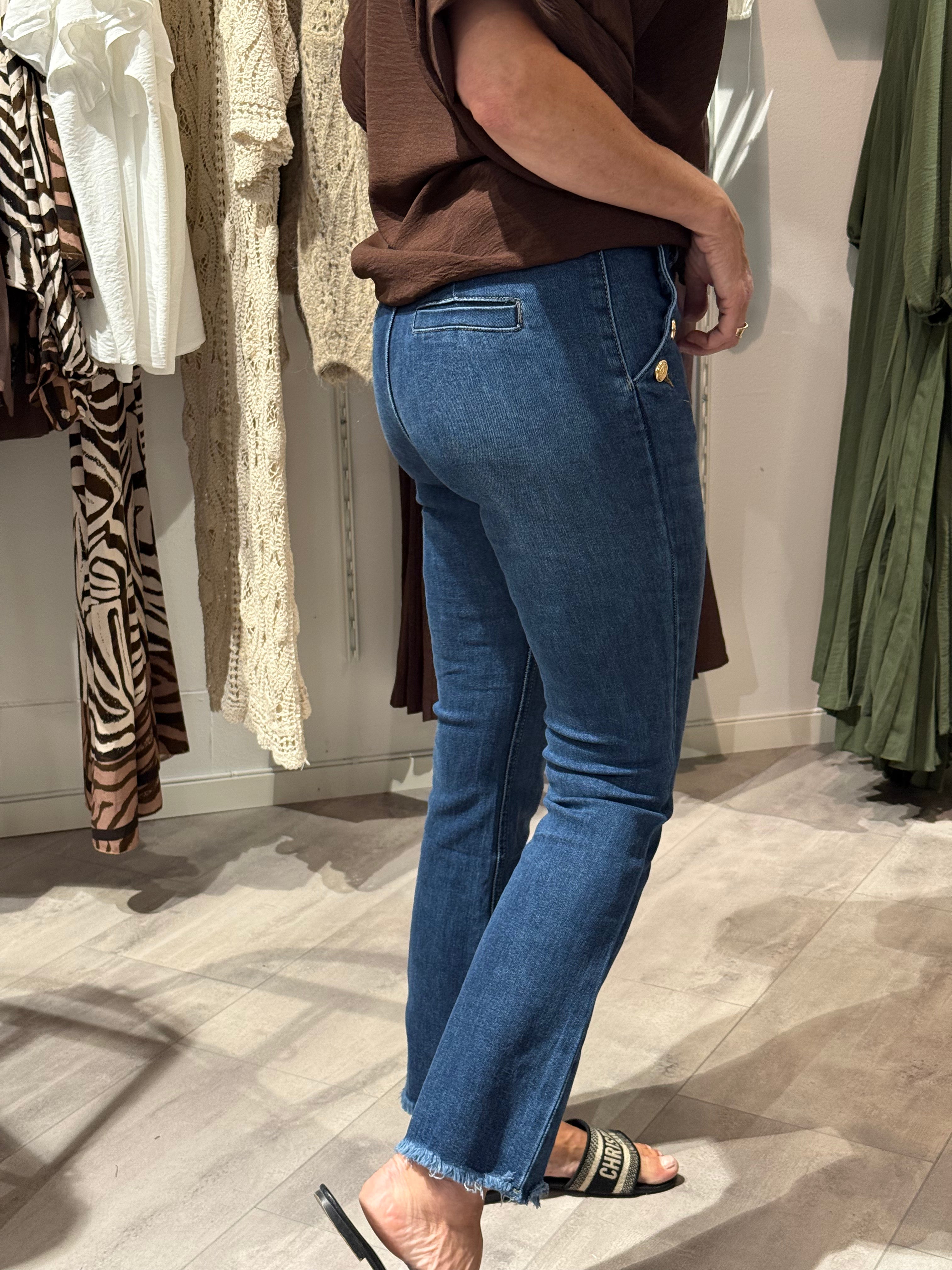 Flared jeans med guldknappar blå